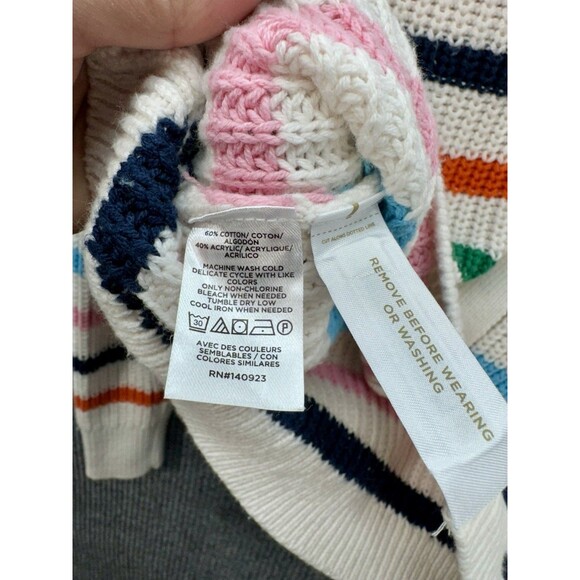 LOFT Chunky Knit Button Cardigan Womens Medium Cream Multicolor Striped V Neck - Picture 5 of 9